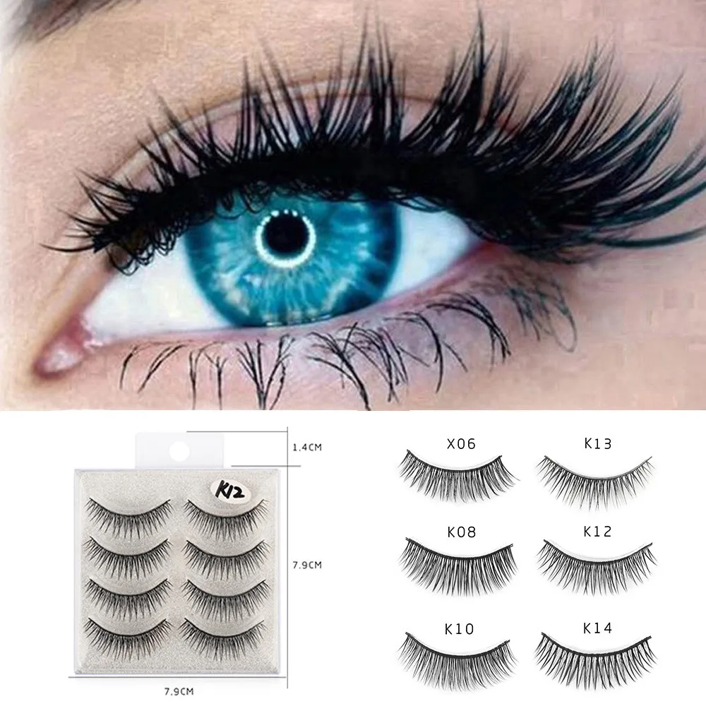 4Pair Luxury 3D False Lashes Fluffy Strip Eyelashes Long Natural Party natural faux mink lashes magnetic eyelashes maquiagem #05 | Красота и