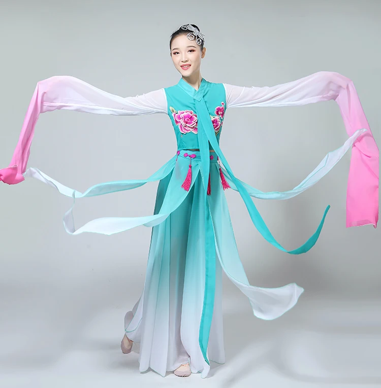 Древний китайский костюм с водяными рукавами hanfu платье сценическая одежда hanfu Женский сценический костюм yangko танцевальные костюмы