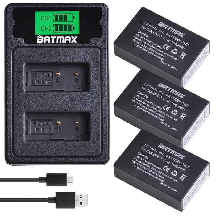 3 Battery set 2 шт. LPE17 LP-E17 LP E17 батарея+ ЖК-дисплей Dual USB зарядное устройство с портом type C для Canon EOS M3 M5 M6 Rebel T6i T7i EOS 77D 750D - Цвет: 3 Battery set