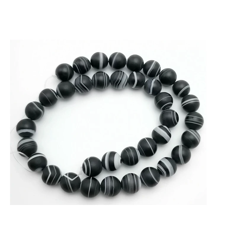 Фото Free Shipping Natural Stone Scrub Black Stripe Onyx Agates Round Loose Beads 6/8/10/12/14mm Pick Size №4