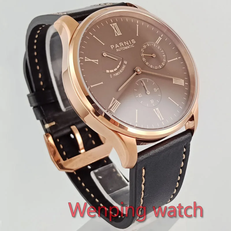 Наручные часы W2574 Parnis 41 мм кофейные черные розовые золотые с циферблатом Asia st1780