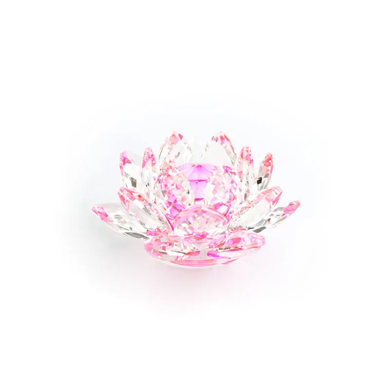 Pink 80 мм Кристальный цветок лотоса украшения для дома аксессуары стеклянные поделки фэн шуй украшения фигурки для дома Свадебные украшения подарки - Цвет: Pink