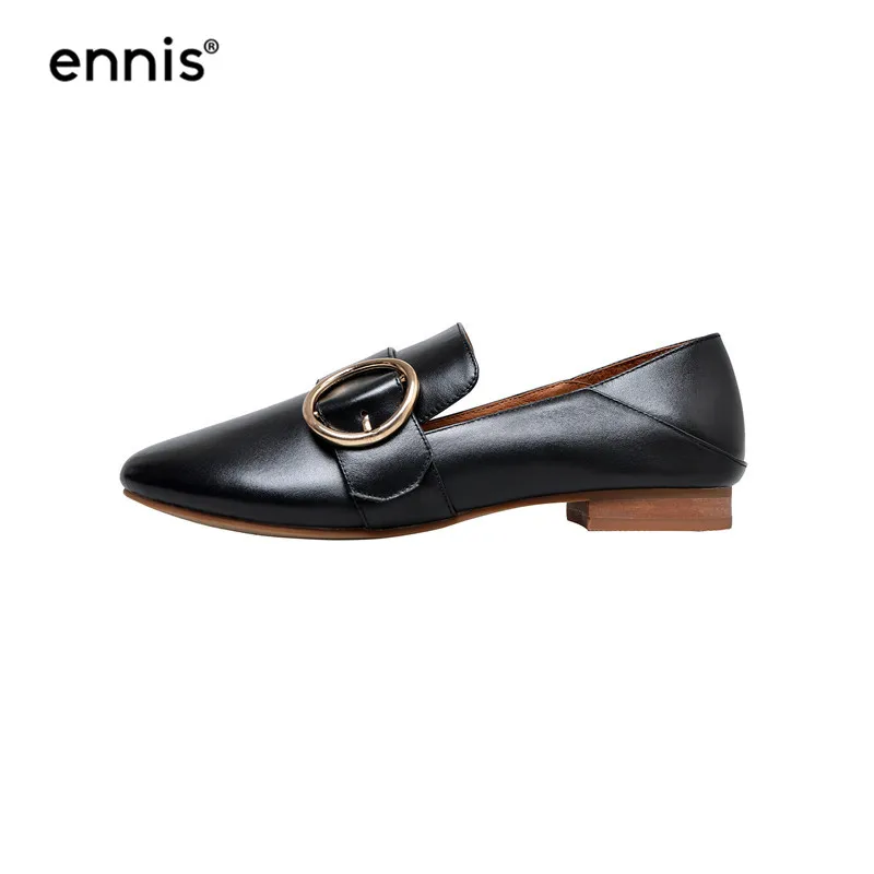 Black ENNIS/; женская обувь; кожаные лоферы на плоской подошве; повседневная обувь с круглым носком; обувь из натуральной кожи на плоской подошве с пряжкой; цвет черный, бежевый; C907 - Цвет: Black