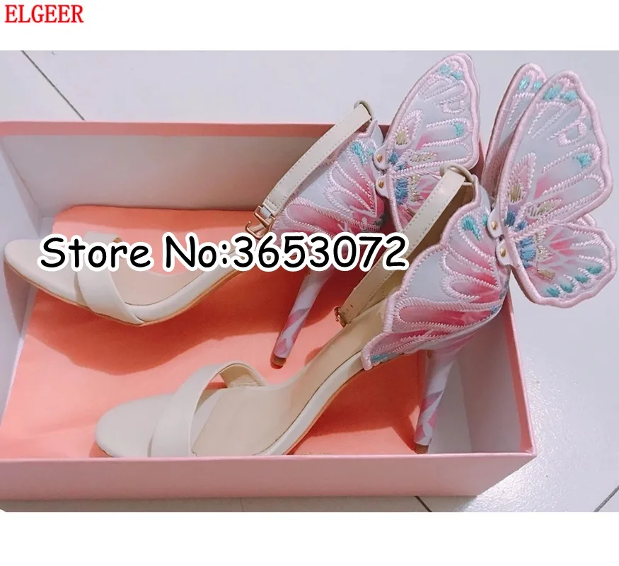 Emberoidery Multicolor Brand Style Wings Sandals Patchwork Open Toe Buckle Strap High Heels Fashion Stiletto Pumps Woman | Обувь