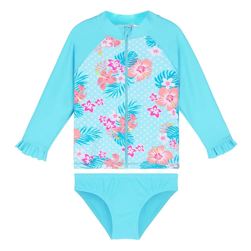 S309 cyan BAOHULU/мультяшный детский купальник с длинными рукавами для девочек; детский купальный костюм из двух предметов; UPF50+ пляжные купальные костюмы для детей - Цвет: S309 cyan