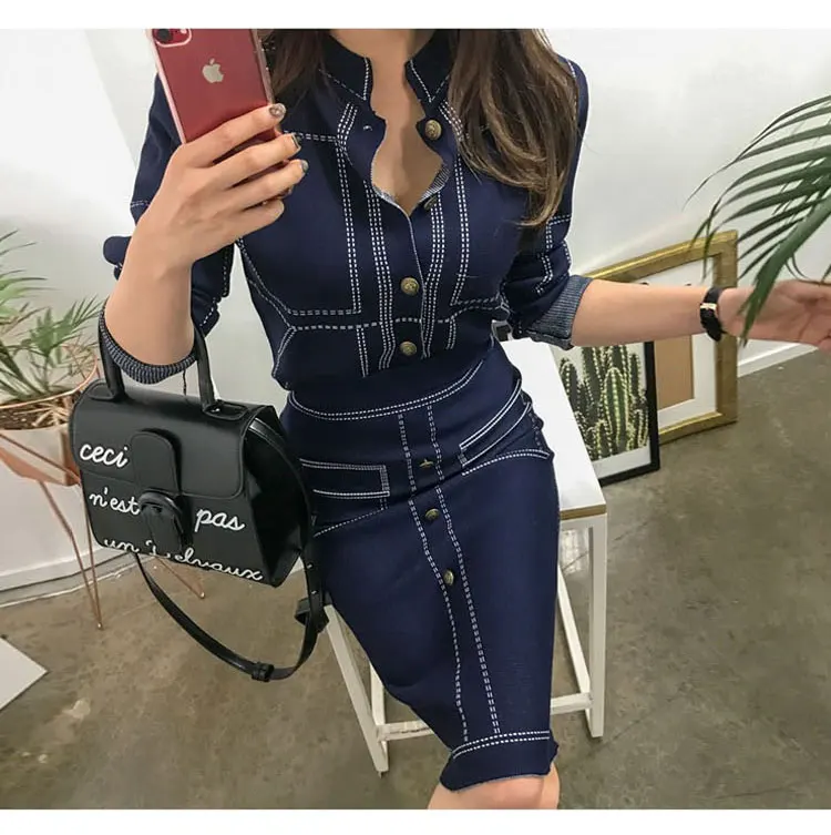 Женский комплект из 2 предметов подиумный однобортный кардиган и юбка с