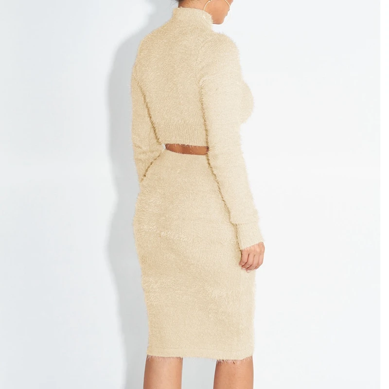 Женский трикотажный комплект из 2 предметов свитер с высоким воротником и