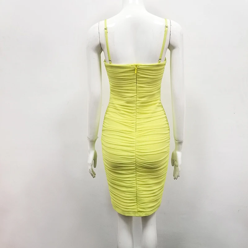 Сексуальное желтое облегающее платье без бретелек Бандажное высокого качества