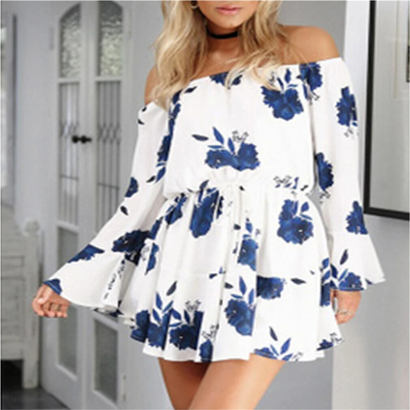 3 вида стилей женский комбинезон с открытыми плечами и принтом сексуальный