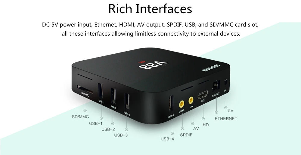 ТВ-приставка SCISHION V88 Rockchip 3229 Четырехъядерный 4K H.265 1 ГБ DDR3 ram 8 ГБ eMMC rom мини-ПК Android телеприставка