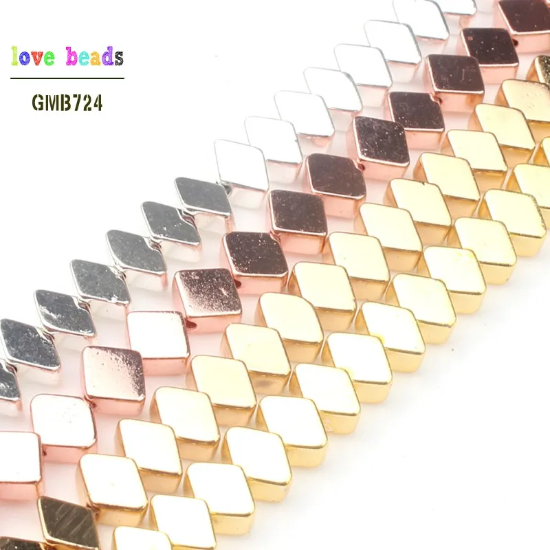 Натуральный камень розовое золото серебристый гематит геометрические ромб