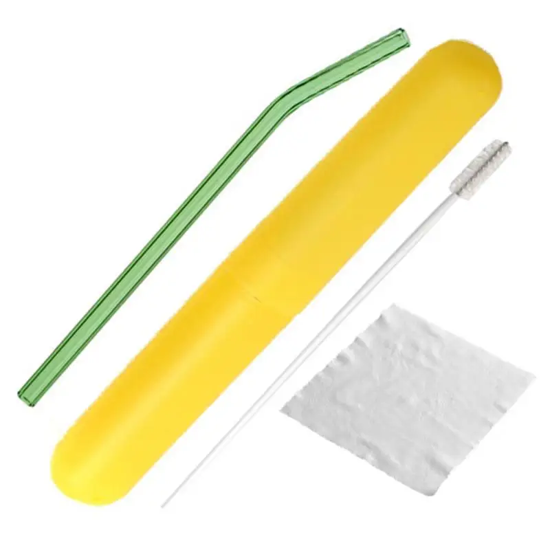 Green Bent Высокое качество стеклянная трубка для питья соломы многоразовая Питьевая солома изгиб пипетка всасывающая труба Очиститель Щетка бар аксессуары - Цвет: Green Bent