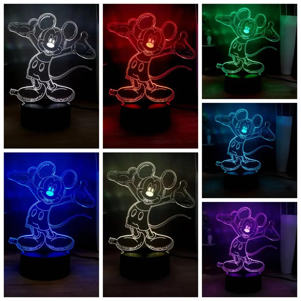 Hug the naughty Mickey Mouse 3D креативная Иллюзия Ночник LED украшение комнаты для мальчиков