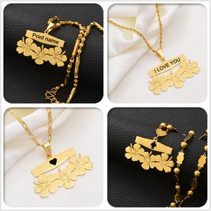 Ожерелья-подвески Anniyo с именем и надписью на заказ, индивидуальная печать даты рождения или ваших идей, Гавайские цветы, ювелирные изделия #107421