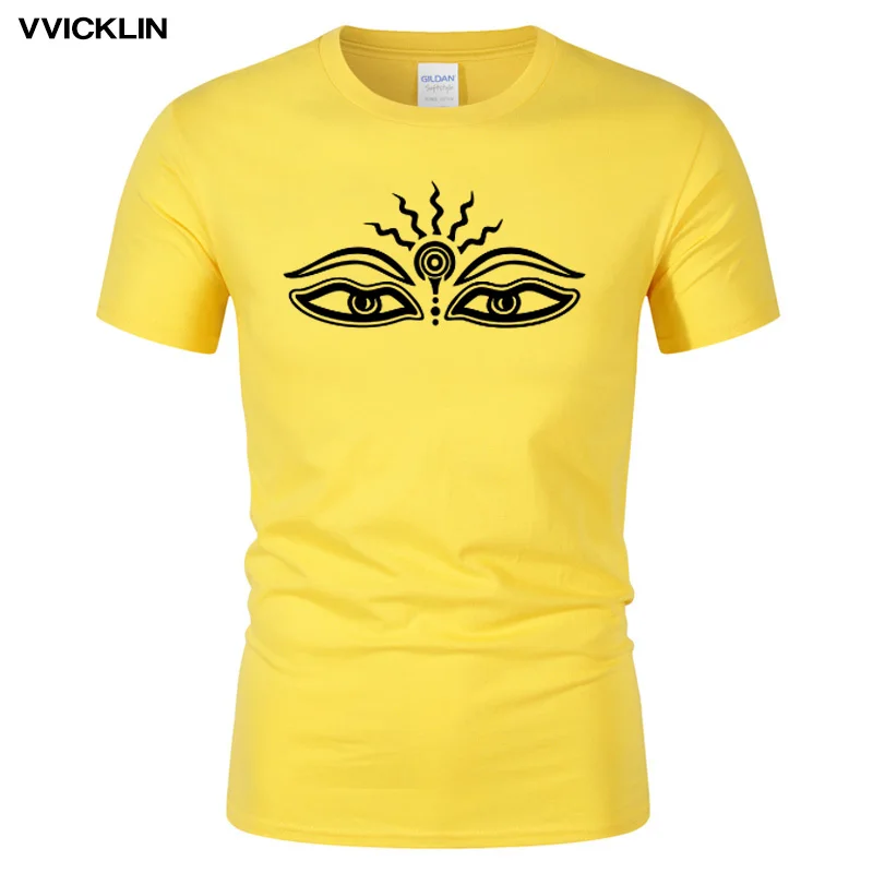 2021 Новые Летние глаза Будда символ печати футболки Мужская хлопковая футболка с