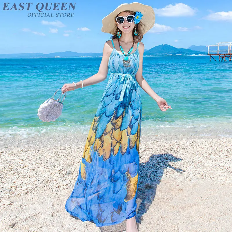 Длинное летнее платье в стиле бохо Пляжное шифоновое платье-туника с цветочным