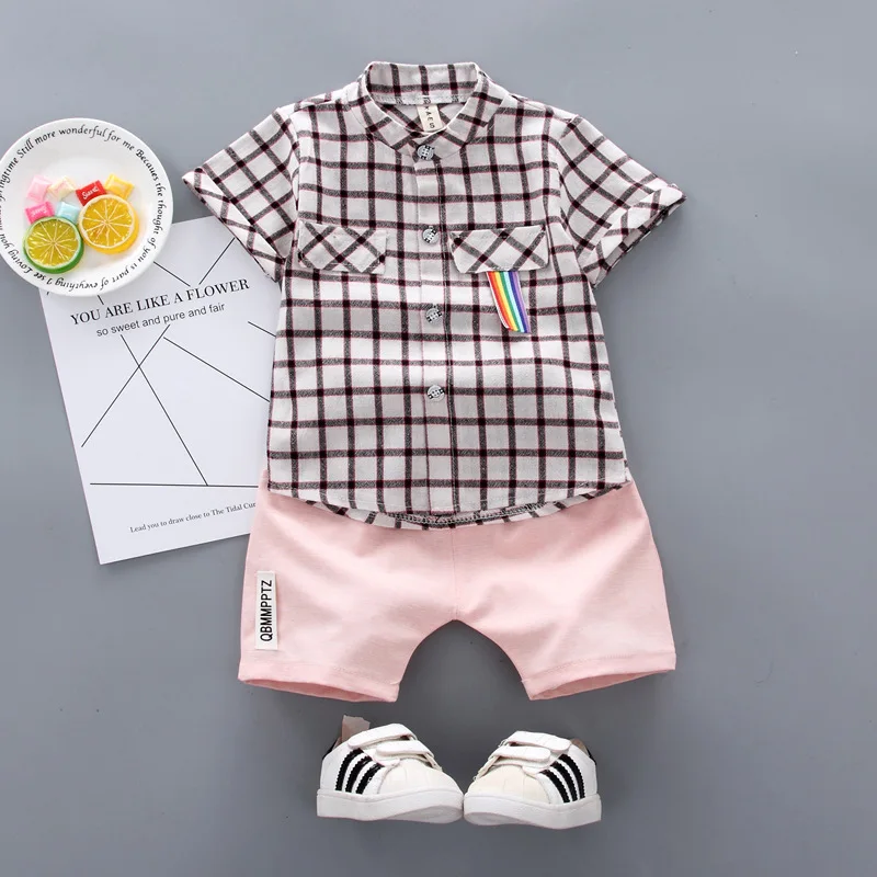 2019 summer new baby clothing set Baby boy casual plaid short-sleeved shirt + pants 2 pieces Children clothes sets |
