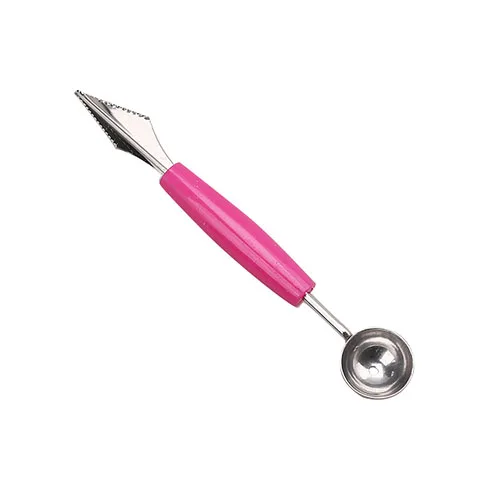 RED Double Head Stainless Steel Watermelon Digging Ball Kitchen Tool Watermelon Carving Knife Fruit Ice Cream Digging Ball Spoon - Color: RED