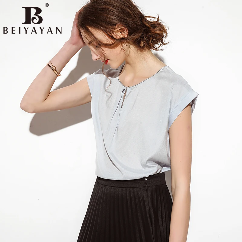 Beiyayan Высокое качество шелк Для женщин рубашка короткий рукав Бисер украшения