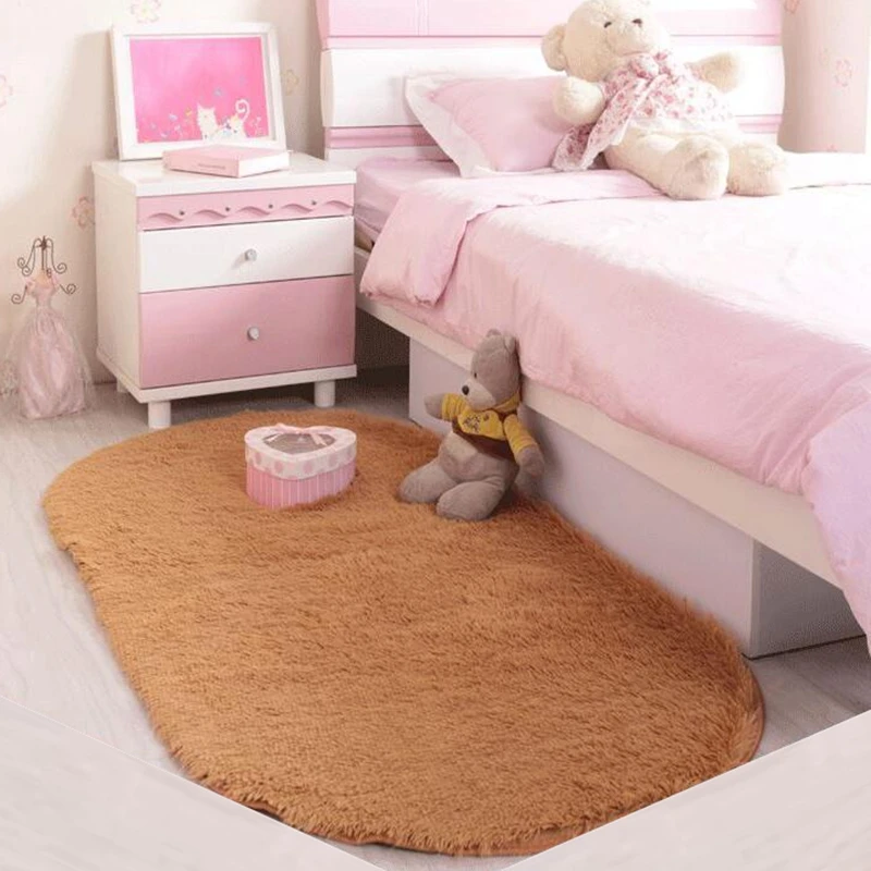 Сплошной Цвет Эллипс ковер коврик длинные волосы лохматый мягкий для спальни