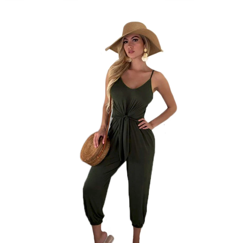 

2018 newest solid jumpsuits romper fashion sexy spaghetti strap V-neck solid color playsuits jumpsuits streetwear Summer overall