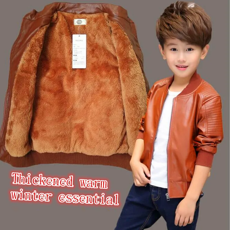 2017 GLXN Kids boy's PU warm leather faux fur hooded jacket coat hot down parkas thicken boys outerwear thickened |