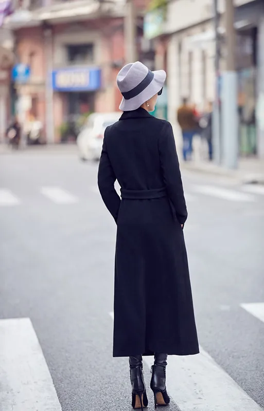 Женское шерстяное пальто длинное черное большого размера 2020 | Женская одежда