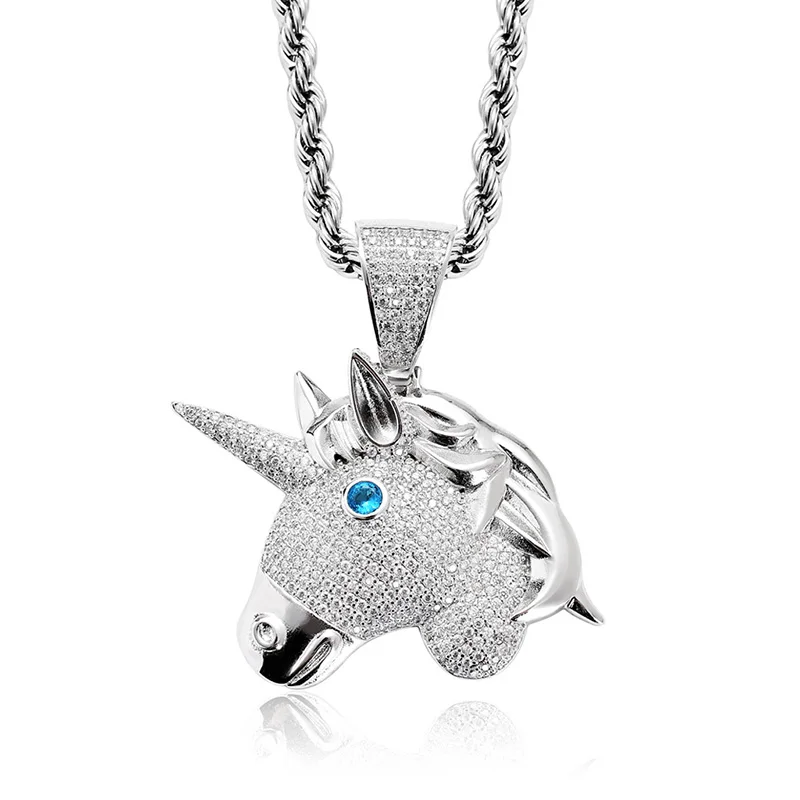 

Unicorn Pendant Necklace New Arrival Mens Hip Hop Jewelry 2 Colors Micro Pave Zircon Iced Out Necklace