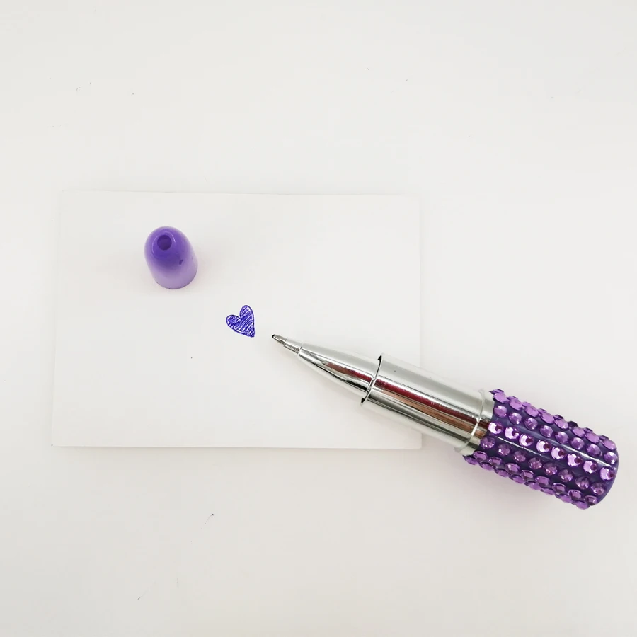 6 шт. со стразами красный фиолетовый Губная помада Форма шариковая ручка