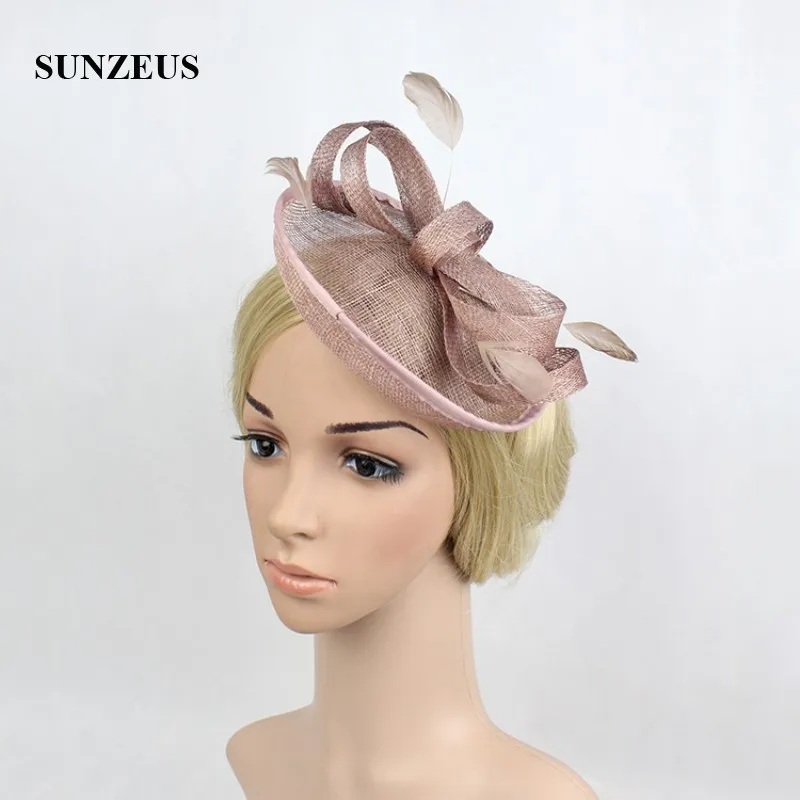Льняные Свадебные шапки с бантом Топ Элегантные для женщин перьями женская