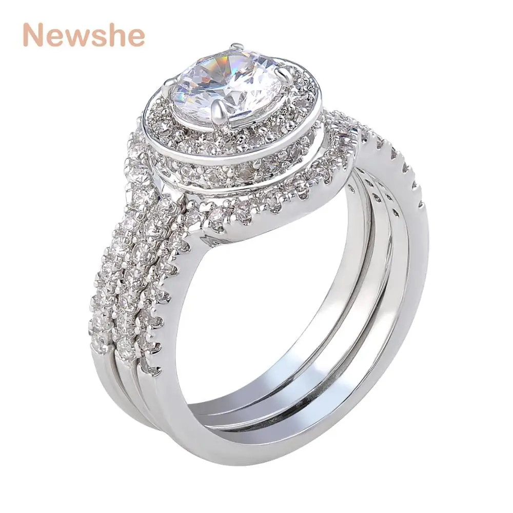 Новинка 2 карата родиевое покрытие тройное свадебное кольцо набор обручальное AAA