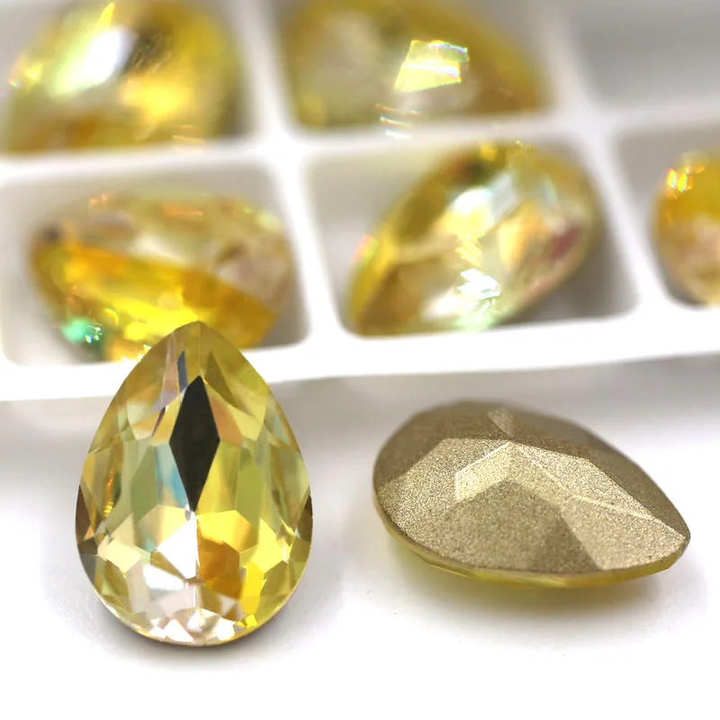 Light yellow Новинка 10x14 мм/13x18 мм K9 остроконечные стеклянные стразы высокого качества хрустальные лазерные каплевидные Стразы diy Свадебные аксессуары - Цвет: Light yellow