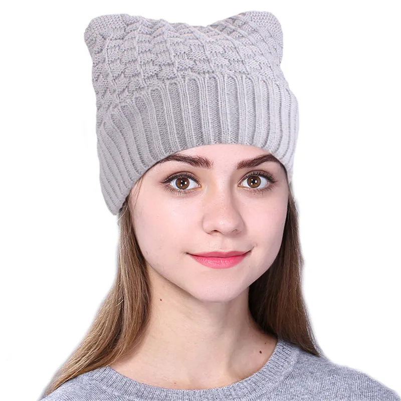 Серый Xthree new cute polyester knitted hat cheap beanie cap with Lining warm winter hats for women outdoor pop ski caps - Цвет: Серый