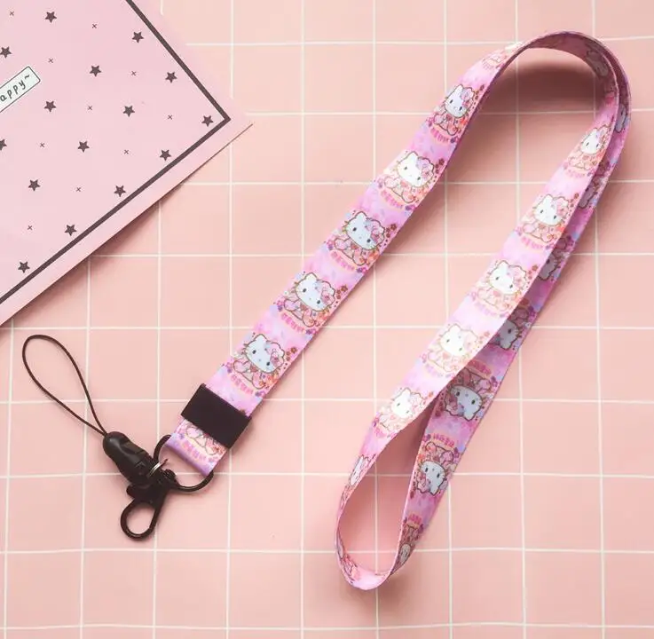 New 1 Pcs Cartoon anime Good luck kitty cat pink Neck Straps Lanyards Mobile Phone DIY ID Card Key Condole belt |