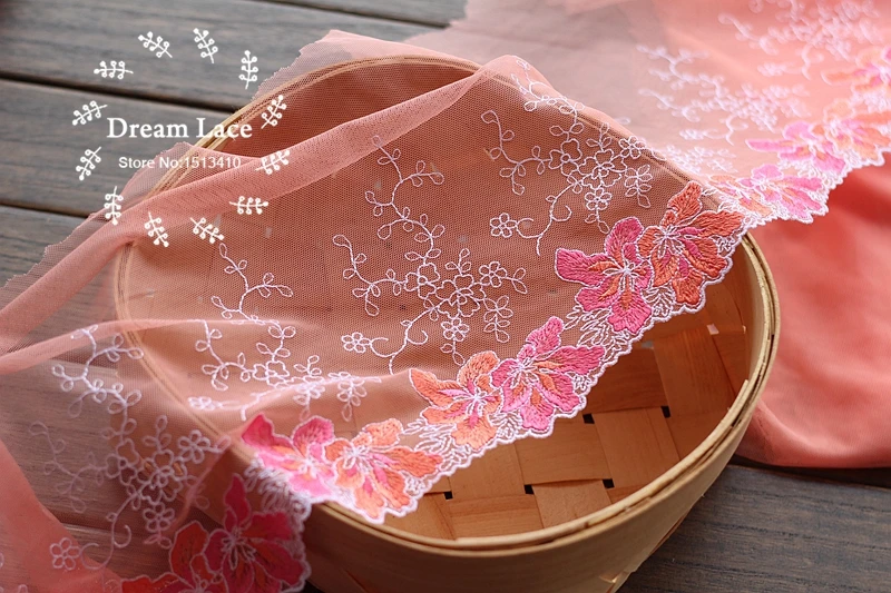 2 м/лот 8 67 см в ширину вышитый тюль сетка с кружевной отделкой ~ оранжевый