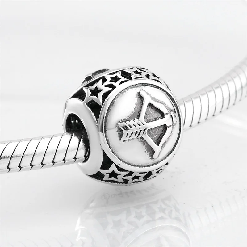 Sagittarius 925 пробы, серебряный, модный, 12, созвездие, звезда, Зодиак, бусины, талисманы, подходят к оригиналу, Пандора, очаровательный браслет, изготовление ювелирных изделий - Цвет: Sagittarius
