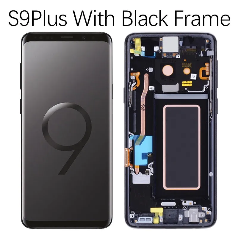 Black Frame S9 Plus AMOLED Дисплей для SAMSUNG Galaxy S9+ Plus LCD в сборе с тачскрином на рамке черный Пурпурный синий - Цвет: Black Frame S9 Plus