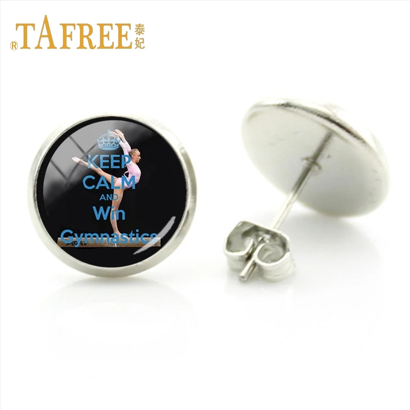 TAFREE красивые тонкие круглые серьги-гвоздики Любовь Спорт любовь гимнастика шпилька посеребренные серьги женские подарки Ювелирные изделия GY019 - Окраска металла: GY032