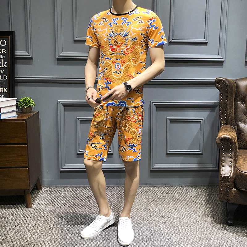 Спортивный костюм Мужская Повседневная футболка Homme 7XL-M + шорты летний китайский