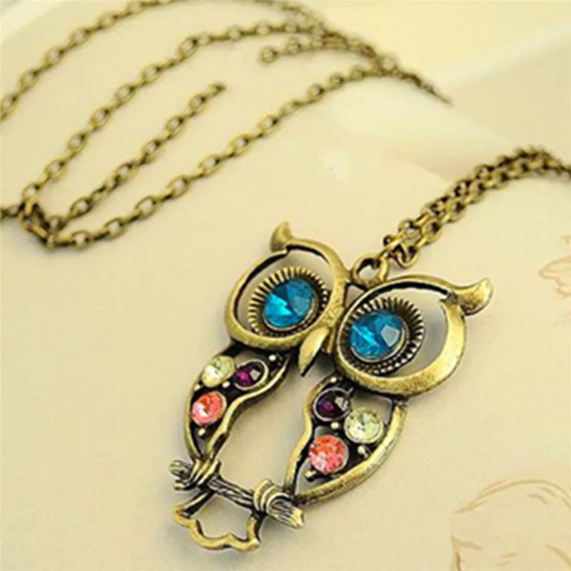 Европа США восстановленная древняя дрель ажурная сова свитер цепочка ожерелье