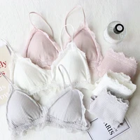new young girl cotton underwear set padded push up bra set sexy lace triangle cup comfortable sleep women lingerie bralette pant