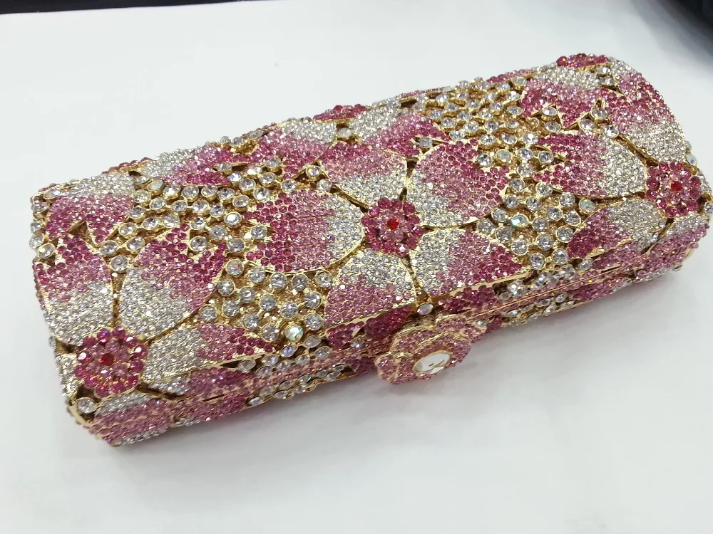 Gift Box Women Diamond Purses Vintage Appliques Hot Pink Crystal Clutches Handbags Wedding Ladies Luxury Clutch Bag Evening Bags