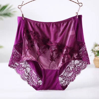 darkpurple Женское нижнее белье больших размеров, Трусики с высокой талией, трусики с цветочным узором, сексуальное нижнее белье, прозрачные трусики для женщин - Цвет: darkpurple