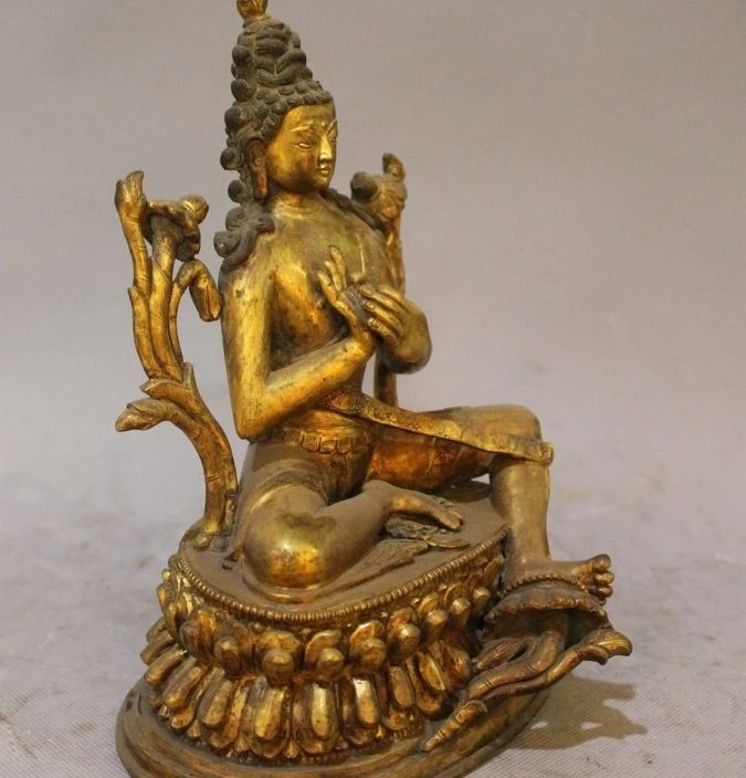 9 "Тибетский буддизм Бронзовый 24 K золото Shakyamuni Sakyamuni Статуэтка Будда