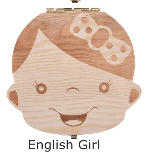 English Girl Молочная емкость для хранения вставной челюсти для маленьких девочек и мальчиков деревянный органайзер для хранения английский испанский немецкий французский ребенок зуб сохранить держатель шкатулка для детей - Цвет: English Girl