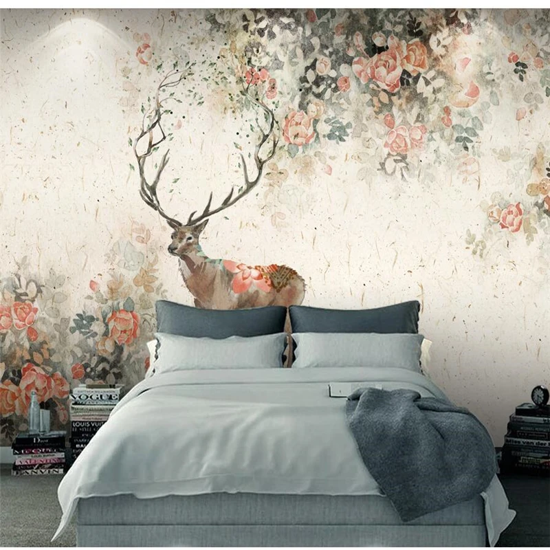 

wellyu papier peint wallpaper for walls 3 d Custom wallpaper Elk Scandinavian Style Backdrop Retro Peony Retro Rose