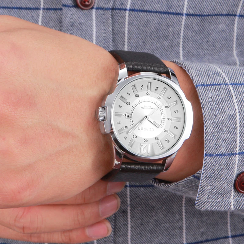 CURREN new fashion casual quartz watch men large dial waterproof chronograph releather wrist relojes free shipping | Наручные часы