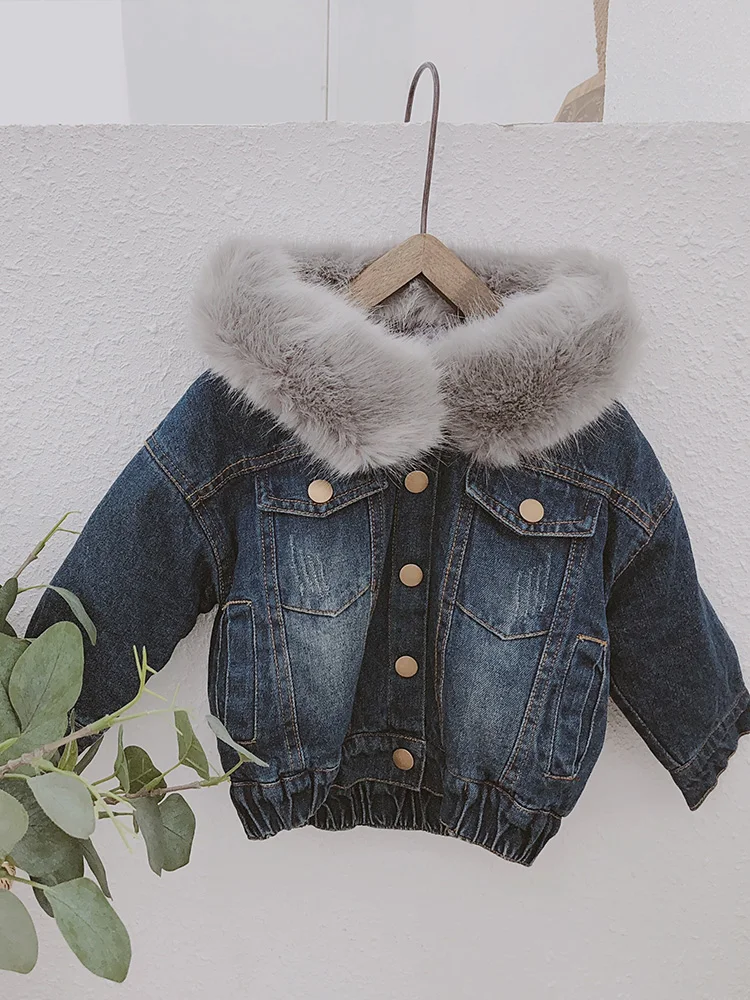 2018 зимняя одежда для мальчиков и девочек модная теплая джинсовая куртка из