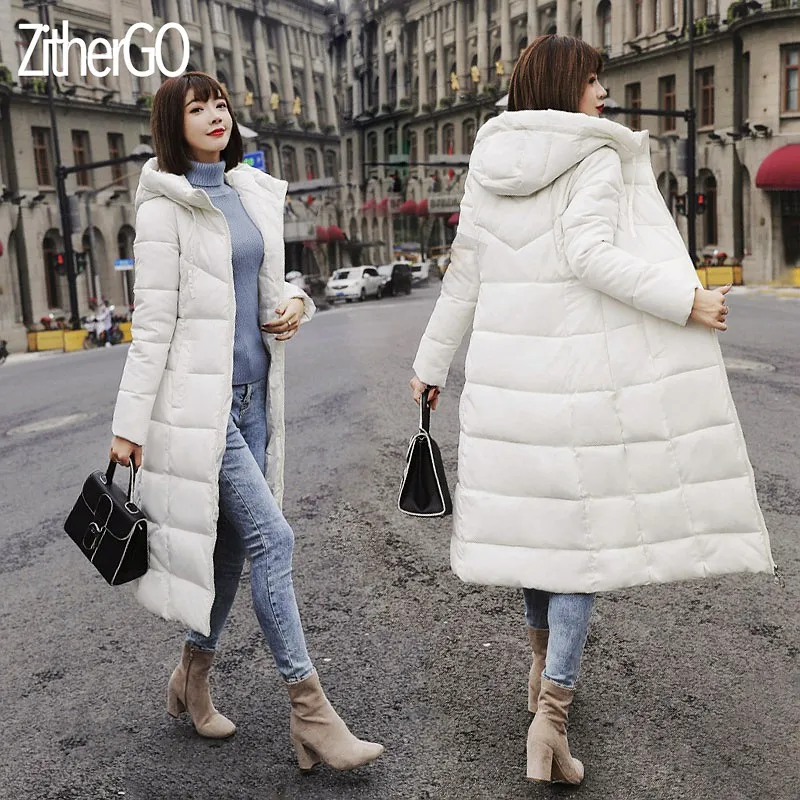 Зимняя куртка ZitherGo Женское пальто 2018 хлопковая стеганая длинные утепленные