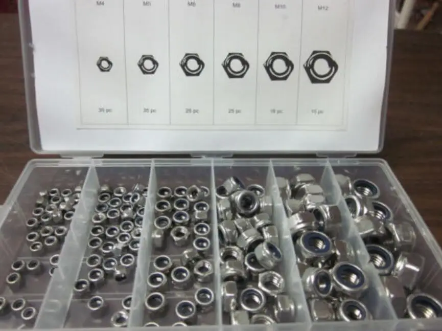 146 шт. набор стопорных орехов нейлоновые вставки стопорные гайки фланец